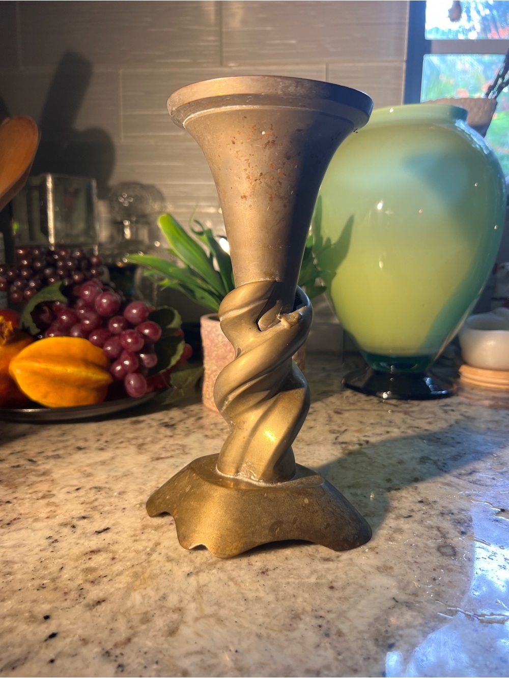 Antique Sculptural Twist Trumpet Vase Candle Holder, view all photos